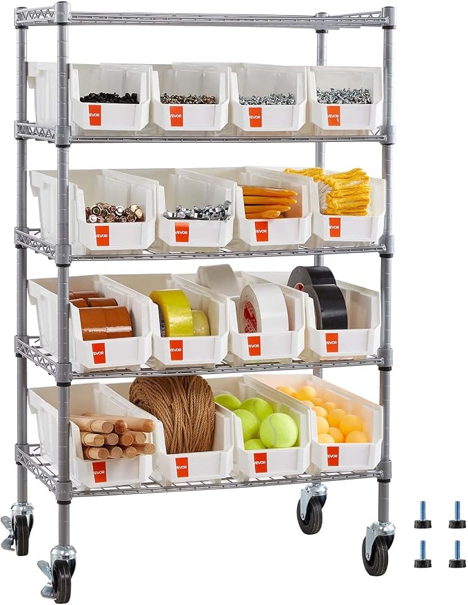 VEVOR 5-Tier Rolling Bin Storage Rack, 16 Organizer Bins, Bin Rack Storage by VEVOR