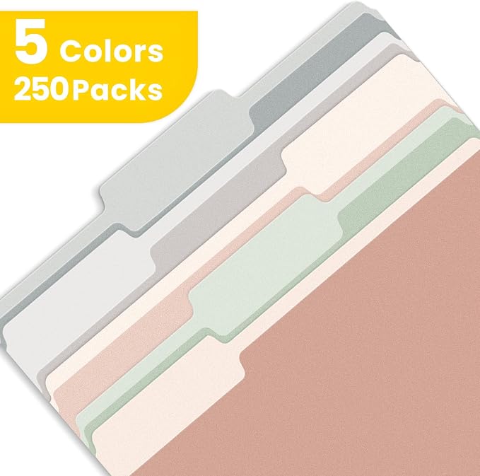 SUNEE File Folders Letter Size Pastel Colors, 250 Pack Manilla Folders 8.5 x 11 - Image 2