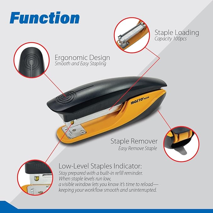Ergonomic Stapler, 20 Sheet Capacity & 100 Staples Storage, - Image 4