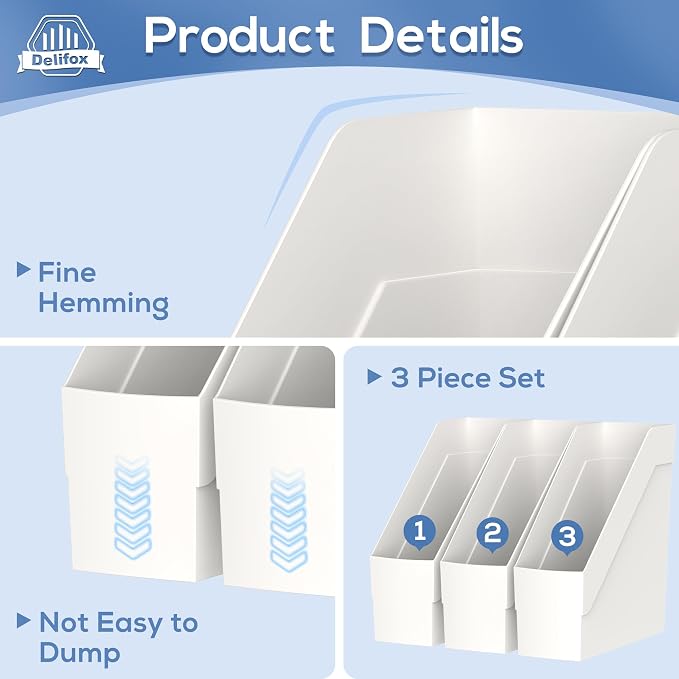 Delifox 3 Pack Magazine Rack, Plastic File Folder Bin Desk Organizer - Image 3