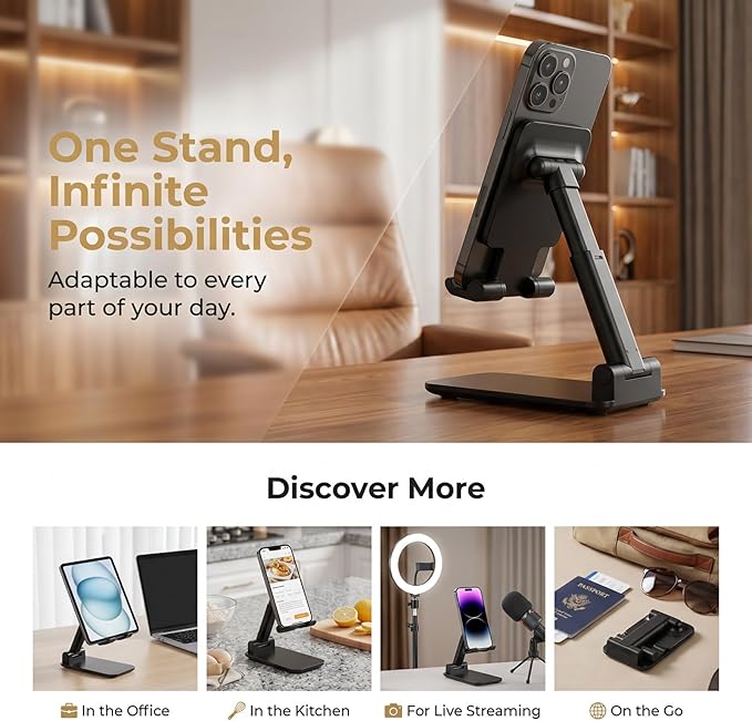 Phone Stand for Desk Cell Phone Holder Stands for iPhones, Fully Foldable - Image 2