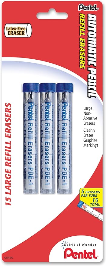 Pentel Refill Eraser for AL, Ax and PD Series Pencils 5 Pcs/Tube, Thermoplastic by PentelofAmerica