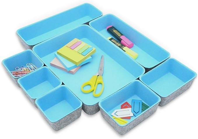 Welaxy 8pc Desk Drawer Organizer Tray Baby Blue Office Storage Bins Shallow by Welaxy