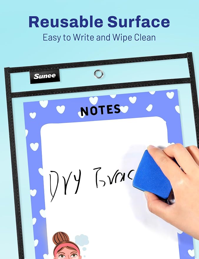 SUNEE 30 Packs Oversized Reusable Dry Erase Pocket Sleeves - Image 3