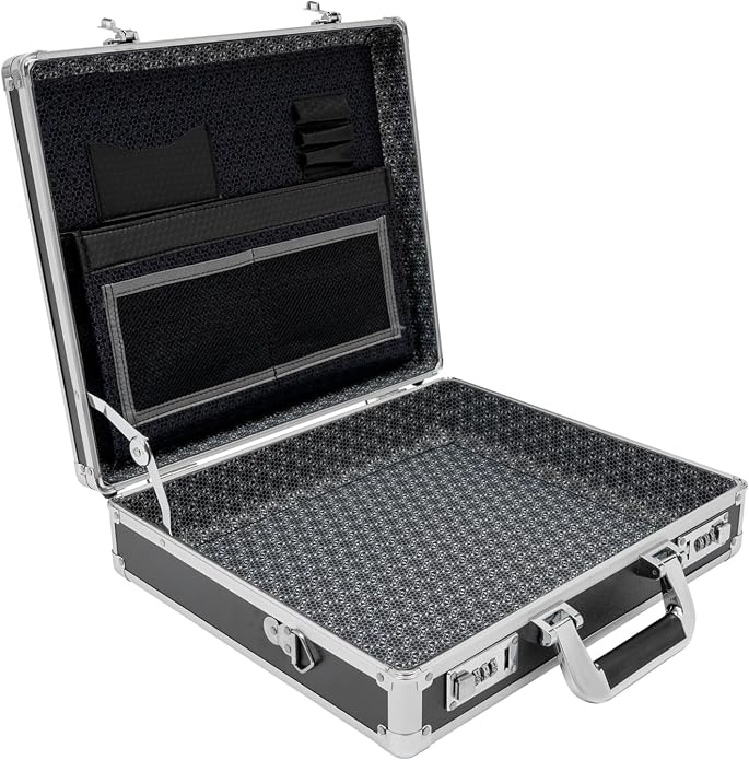 Locking Briefcase, Metal Briefcase w/Strap, Hard Aluminum Carrying Case - Image 8