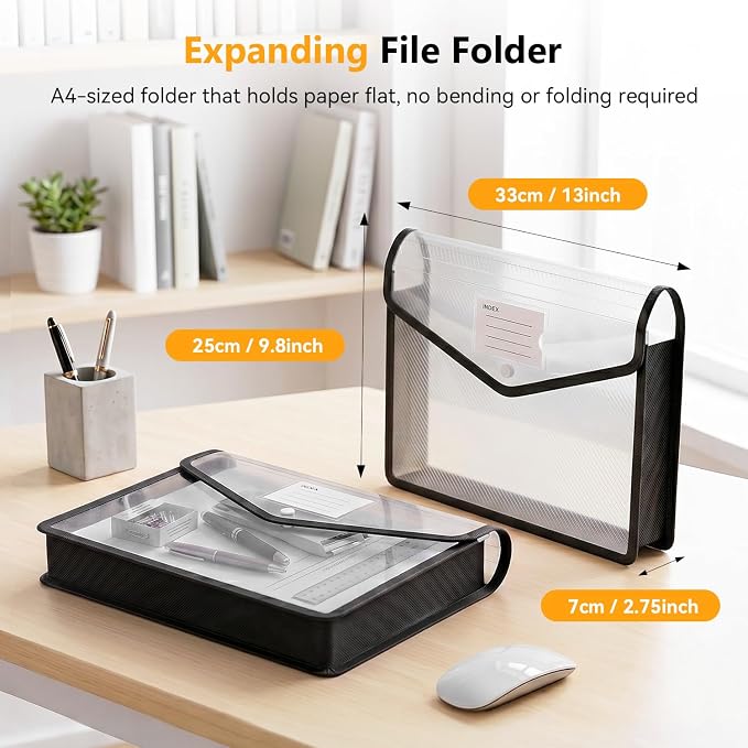 2 Pack Plastic Expanding File Folder, Transparent Accordion File Pouch - Image 2