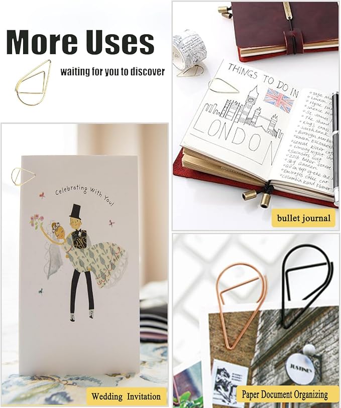 200 Pcs Gold Teardrop Paper Clips Bulk, Stainless Steel Rust-Resistant - Image 2