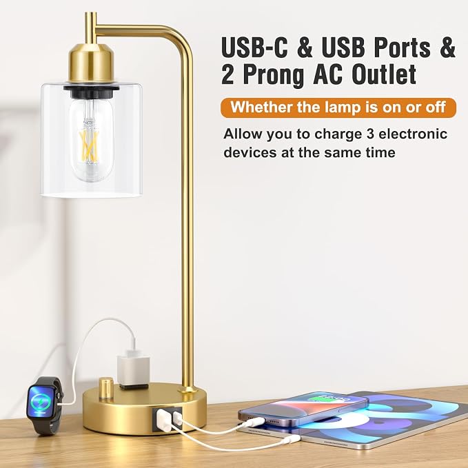 Innqoo Industrial Table Lamp for Bedroom Set of 2 - Image 3