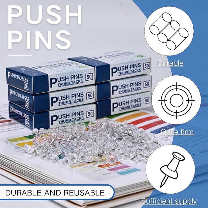300pcs Clear Push pins for Bulletin Board Thumb Tacks for Walls pushpins Wall - Image 2