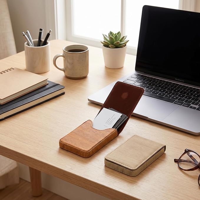 Outus 2 Pieces Business Card Holder, PU Leather Business Card Case Pocket Wallet - Image 6