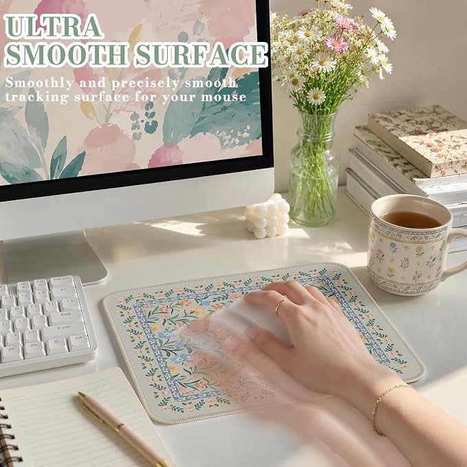 iCasso Aesthetic Small Floral Mouse Pad, Mini Portable Travel Mousepad - Image 3