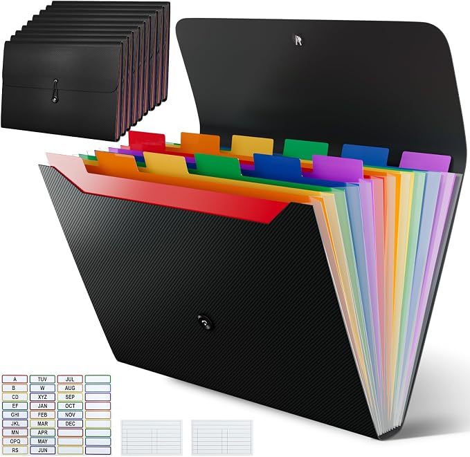 10 Pack Accordion File Organizer, 13 Pockets, Binder by CowdroBrand