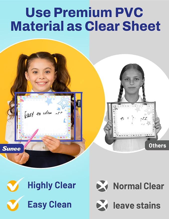 SUNEE 35 Packs Oversized Reusable Dry Erase Pocket Sleeves - Image 5