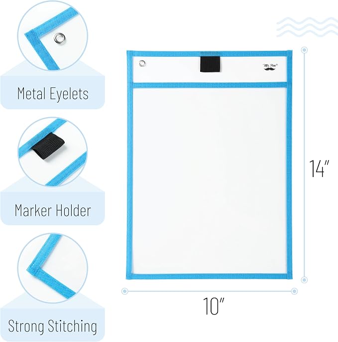 Mr. Pen- Reusable Dry Erase Pocket Sleeves, 6 Pack, Colorful | Ocean Breeze - Image 3
