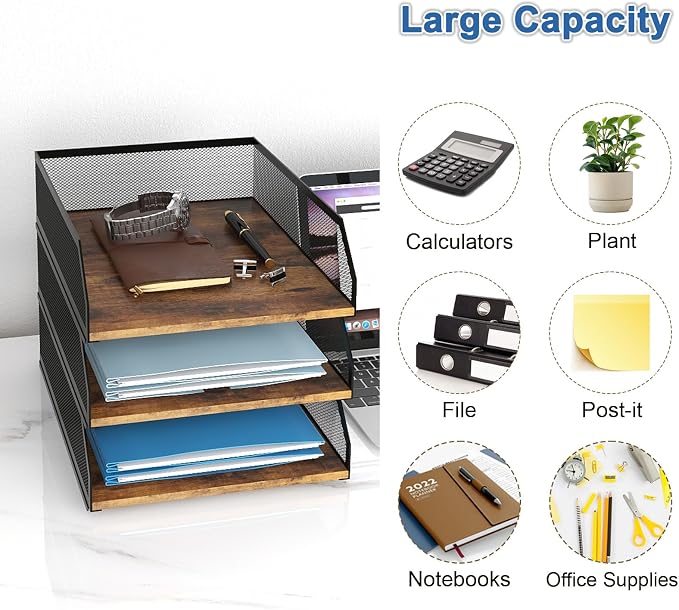 Natwind 3-Tier Stackable Metal Mesh Paper Organizer - Image 6