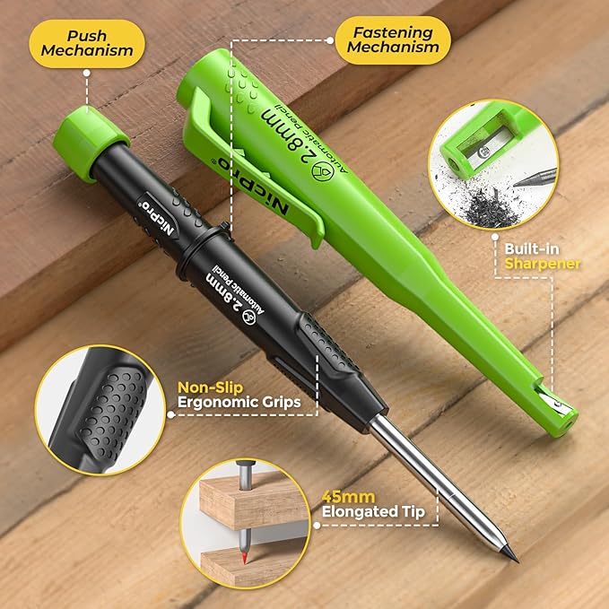 Nicpro Carpenter Pencil with Sharpener, CP3000 Carpenter Mechanical Pencils - Image 2