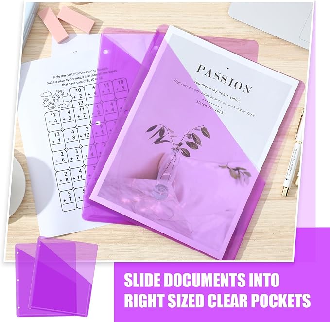 Seajan 100 Pcs Pocket Folders for 3 Ring Binder Clear Plastic Folders Sleeves - Image 4