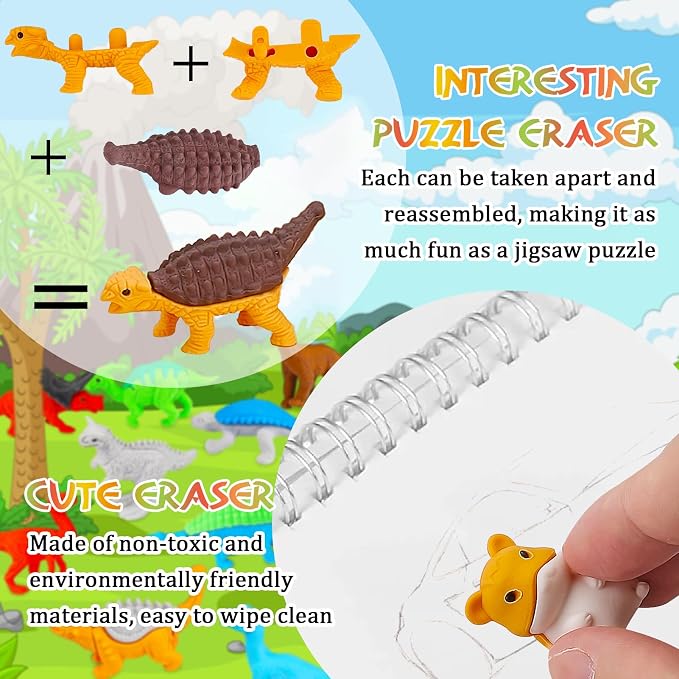 URSKYTOUS 130Pcs Animal Erasers Kids Desk Pets Pencil Erasers 3D Puzzle Bulk - Image 6