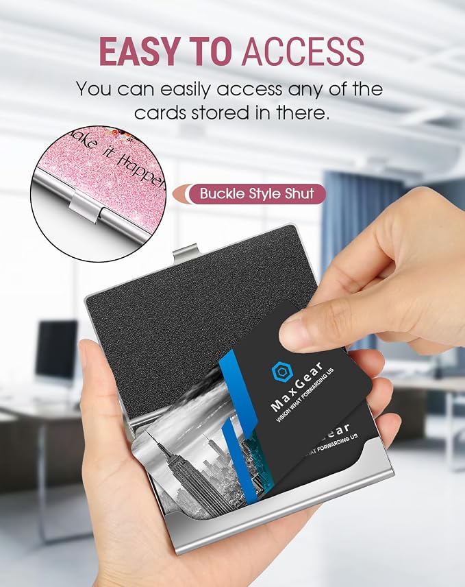 MaxGear Stainless Steel Business Card Holder, Slim Card Case, Buckle Closure - Image 2
