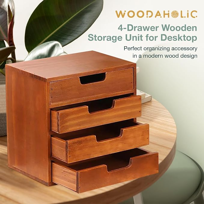 4 Drawer Desktop Storage Organizer in Modern Wood Design 4-Drawer Stackable - Image 8