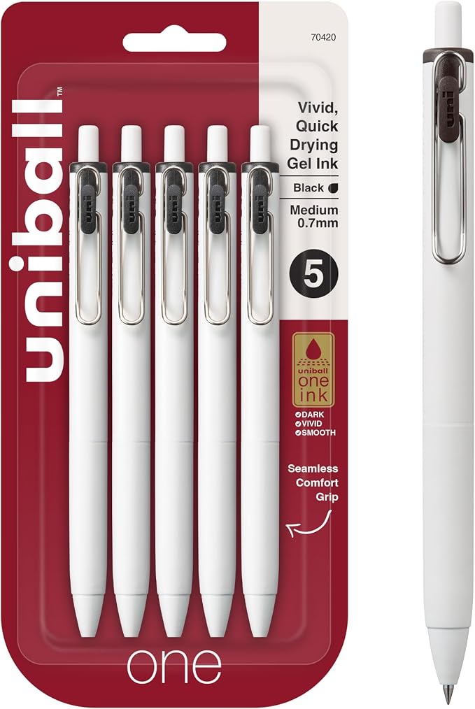 uniball one Retractable Gel Pens, Medium Point, 5 Pack by uni-ball