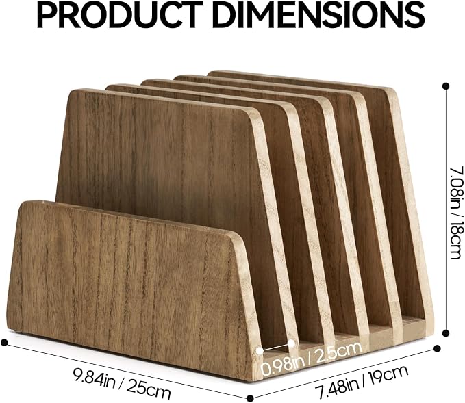 KIRIGEN Wooden Desk Mail Organizer, 5-Slot File Holder and Letter Sorter - Image 6