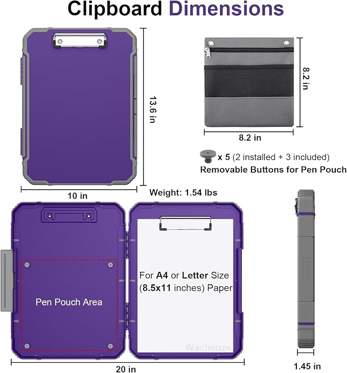 Thicker Clipboard with Storage, Internal Pen Pouch Included, A4 / Letter Size - Image 2