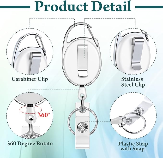 Honoson 50 Pcs Heavy Duty Retractable Badge Reels Batch ID Badge Holder - Image 3