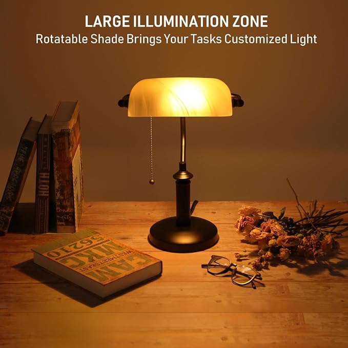TORCHSTAR Pale Yellow Glass Bankers Desk Lamp - Image 4