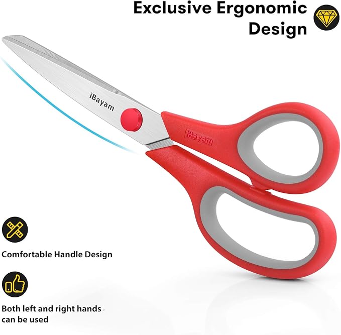 iBayam 8.5" Household Scissors All Purpose 3 Pack, Right/Left Handed - Image 3