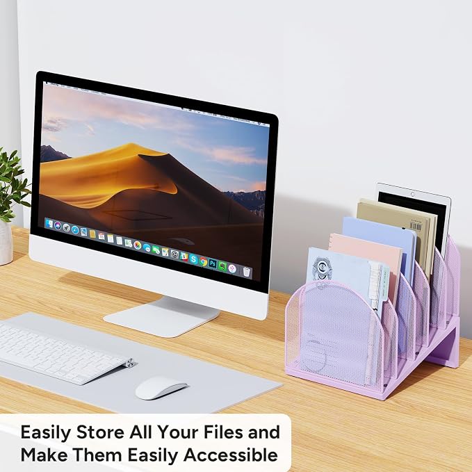 5-Section Desk File Organizer, Metal Mesh Folder Organizer - Image 5
