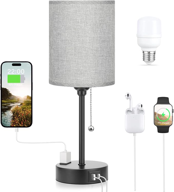 Grey Nightstand Lamps 3 Color Temperatures by DicooolDirect
