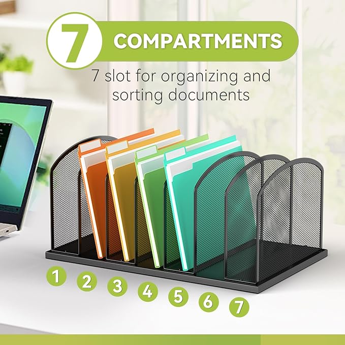MINDEPOT Desk File Organizer 7 Sections Upright Mesh File Sorter Organizer - Image 5