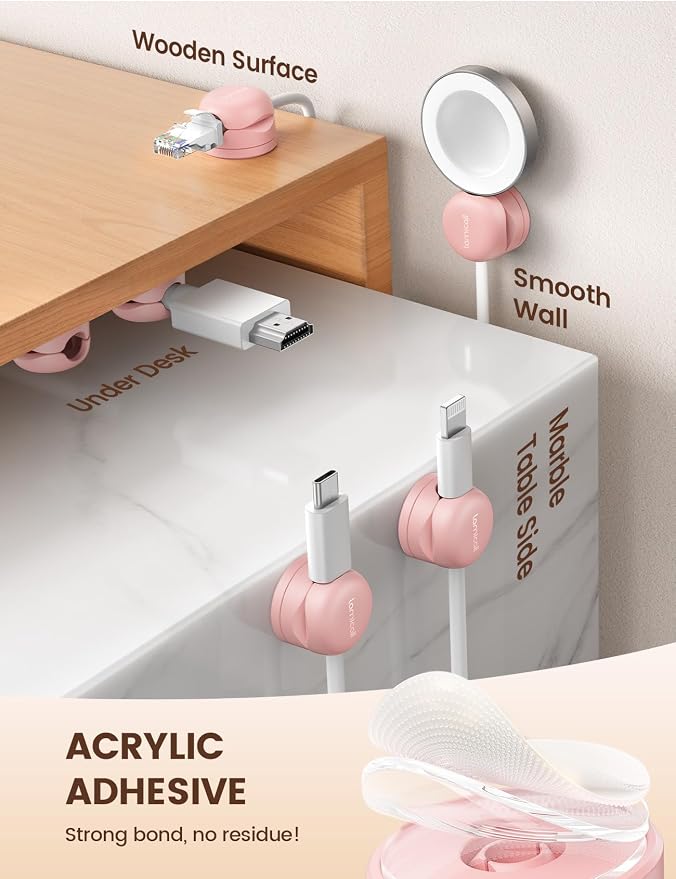 Lamicall 6 Pack Rotatable Spring Cord Organizer, Women Girls Adhesive Cable - Image 4