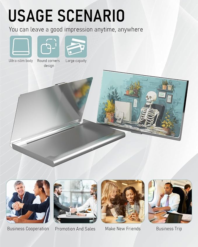 Business Card Metal Slim Organizer, Professional Stainless Steel Square Pocket - Image 6