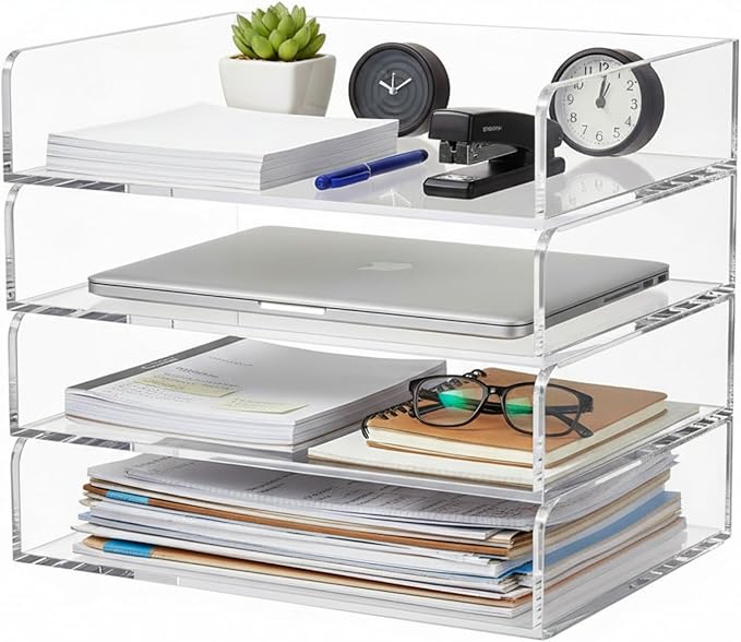 Harloon 4 Tier Paper Organizer Letter Tray Acrylic Desk File Organizer Heavy by Muasung