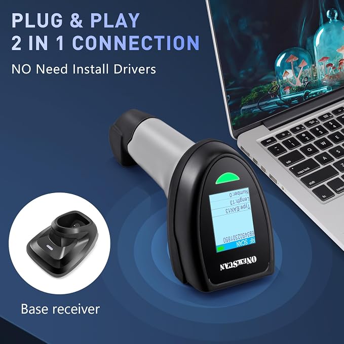 Barcode Scanner Wireless, ONEWSCAN 1D CCD Barcode Reader - Image 2