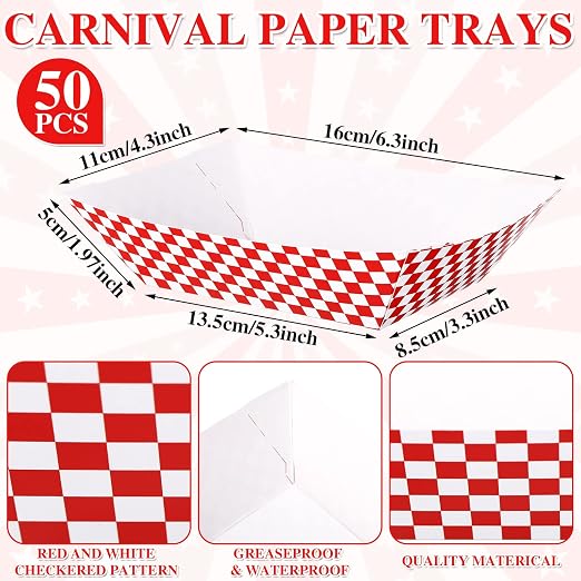 Geosar 100 Pcs Gingham Party Supply Disposable Paper Food Tray Bulk Disposable - Image 2