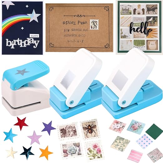 3 Pcs Paper Punch | Star Square Stamp Punches | 1x0.8 inch Postage Stamp Shape by CYFUNDESIGN