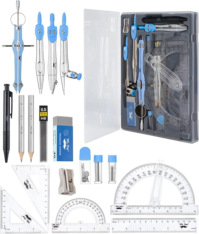 Mr. Pen- Geometry Set, 6 Inch Swing Arm Protractor, Divider | Set Squares by MrPen