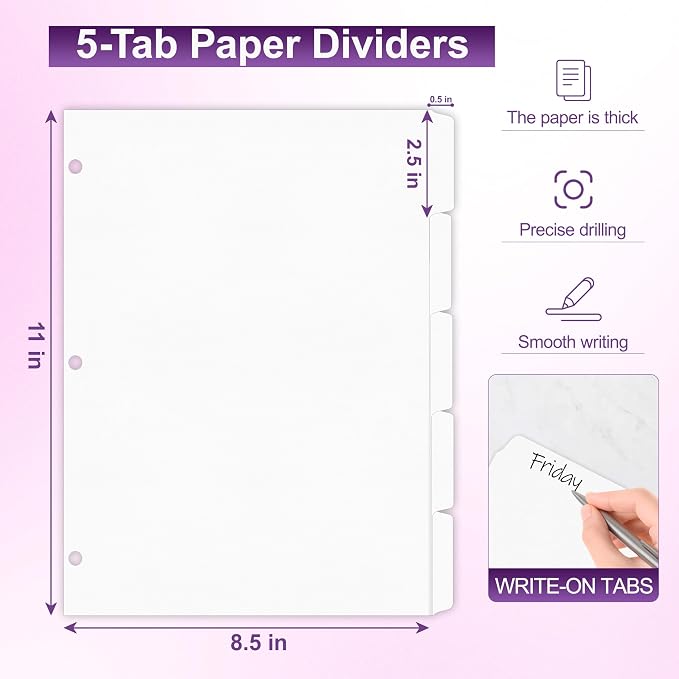 Binder Dividers with Tabs for 3 Ring Binder, 8.5 x 11 Paper Binder Dividers - Image 2