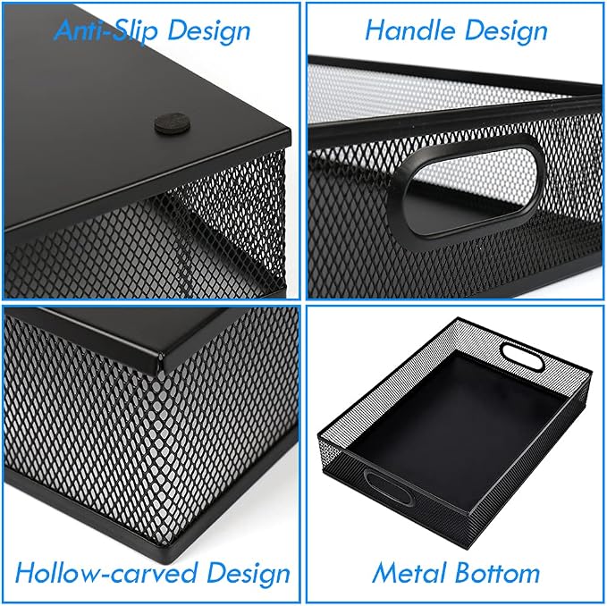 2Pcs Desk Drawer Organizer, Stable Metal Mesh Desk Storage Tray, Versatile - Image 4