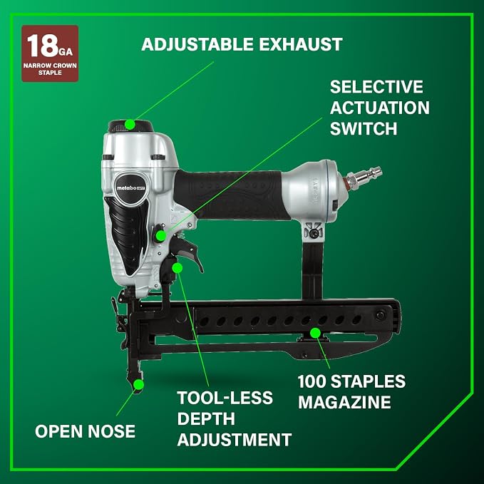 Metabo HPT Narrow Crown Stapler, 18 Gauge Pneumatic, N3804AB3 | Ergonomic Design - Image 4