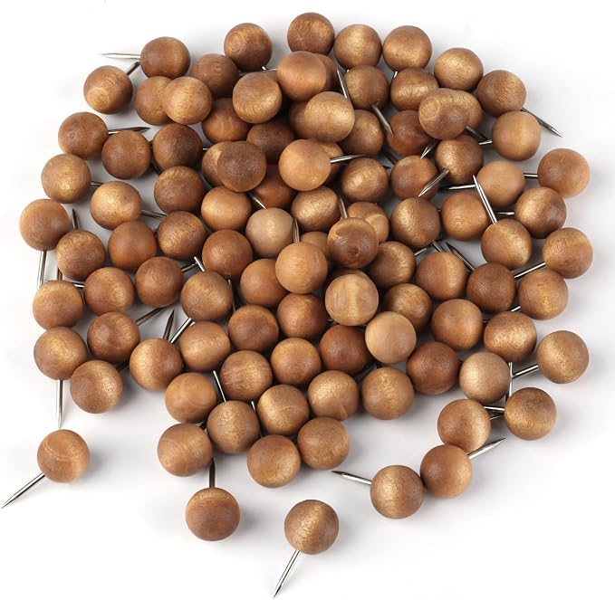 100pcs Wooden Push Pins, Natural Wood Push Pins Round Head Thumb Tacks by Unknown