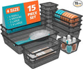SpaceHacks 15 PCS Clear Plastic Drawer Organizer Set, 4-Size Acrylic Drawer by SpaceHacks