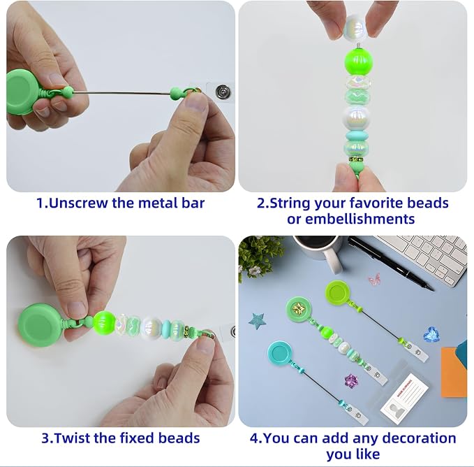 60pcs Green Beadable Badge Reels Making Kits - Image 6