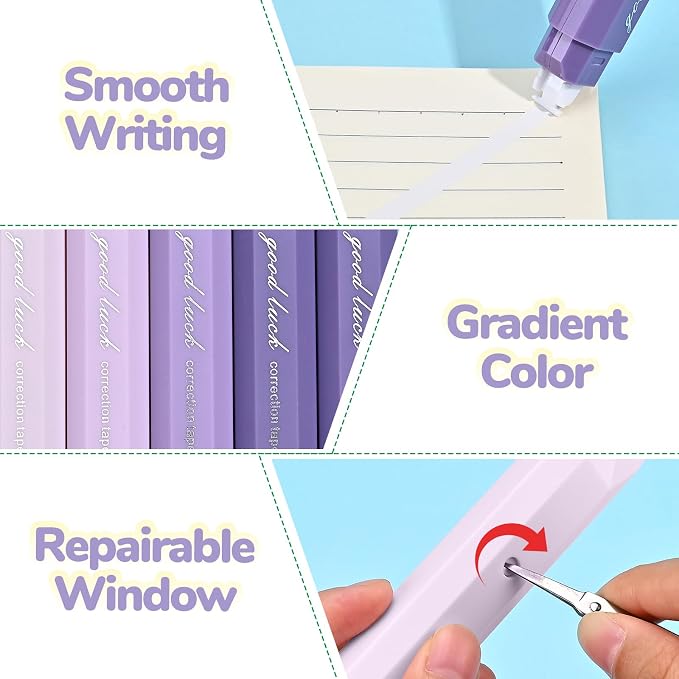Temiary 5 Pcs White Correction Tapes, Aesthetic Correction Tape Pens Smooth - Image 3