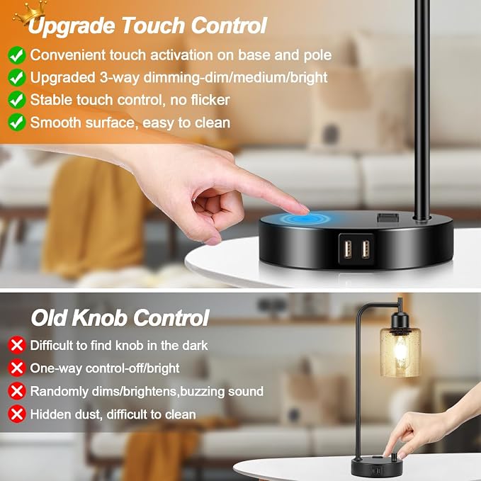 Set of 2 Industrial Touch Control Table Lamps - Image 3
