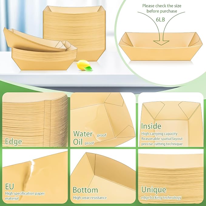 50 Pack Extra Large 6LB Paper Food Boats Trays Disposable Paper Boat Plate - Image 3