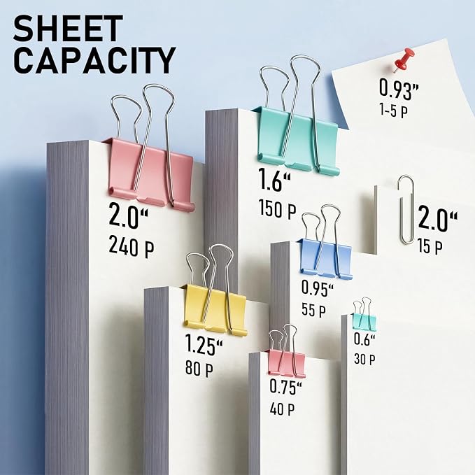 408 PCS Binder Clips Paper Clamps Assorted Sizes and Push Pins, Binding - Image 3